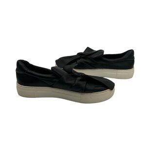 J/Slides Black Leather Audra Knotted Slip On Platform Sneakers Size 9 Women’s
